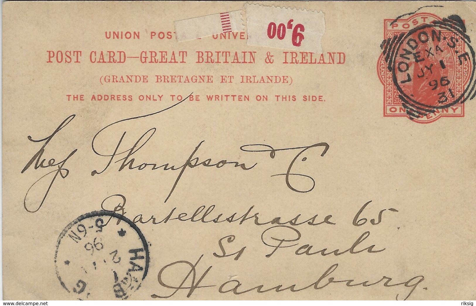 Stationery From London To Hamburg Germany. 1896.  S-4225 - Stamped Stationery, Airletters & Aerogrammes