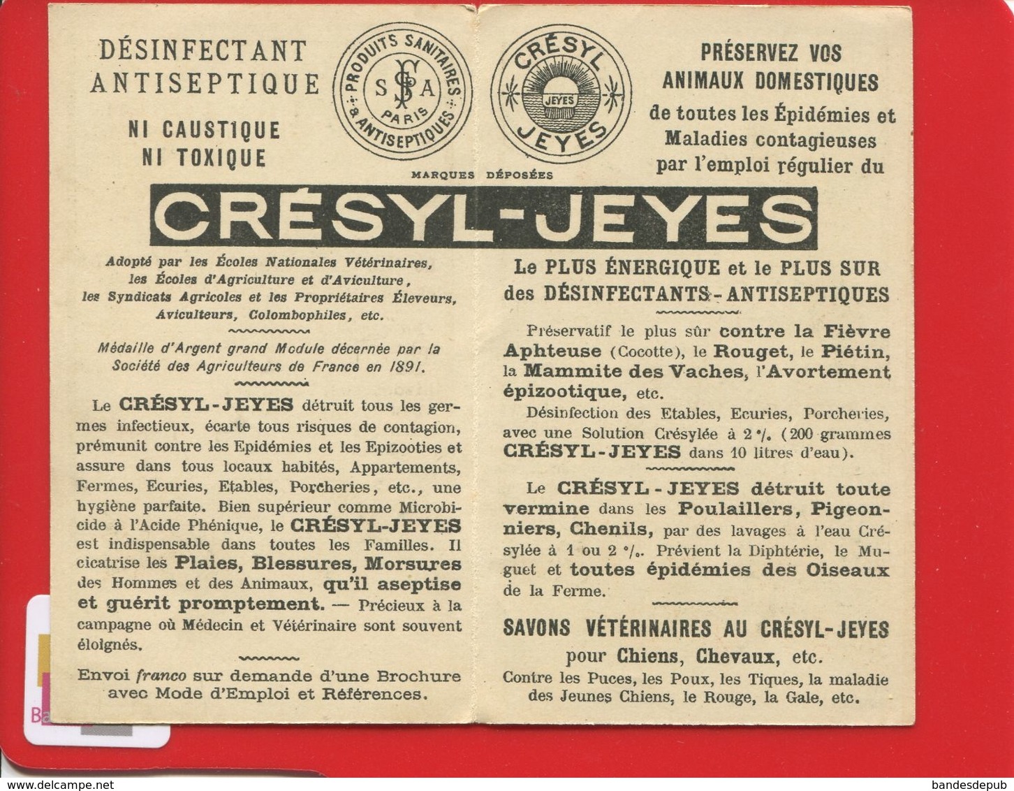 CRESYL JEYES PARIS PRODUITS SANITAIRES FERME ANIMAUX Poule Cochon Chromo Dépliant PARIS Rue Francs Bourgeois - Autres & Non Classés