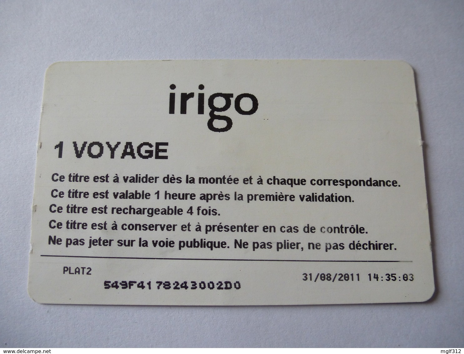 ANGERS : TRAMWAY IRIGO - 1 Ticket - Europe