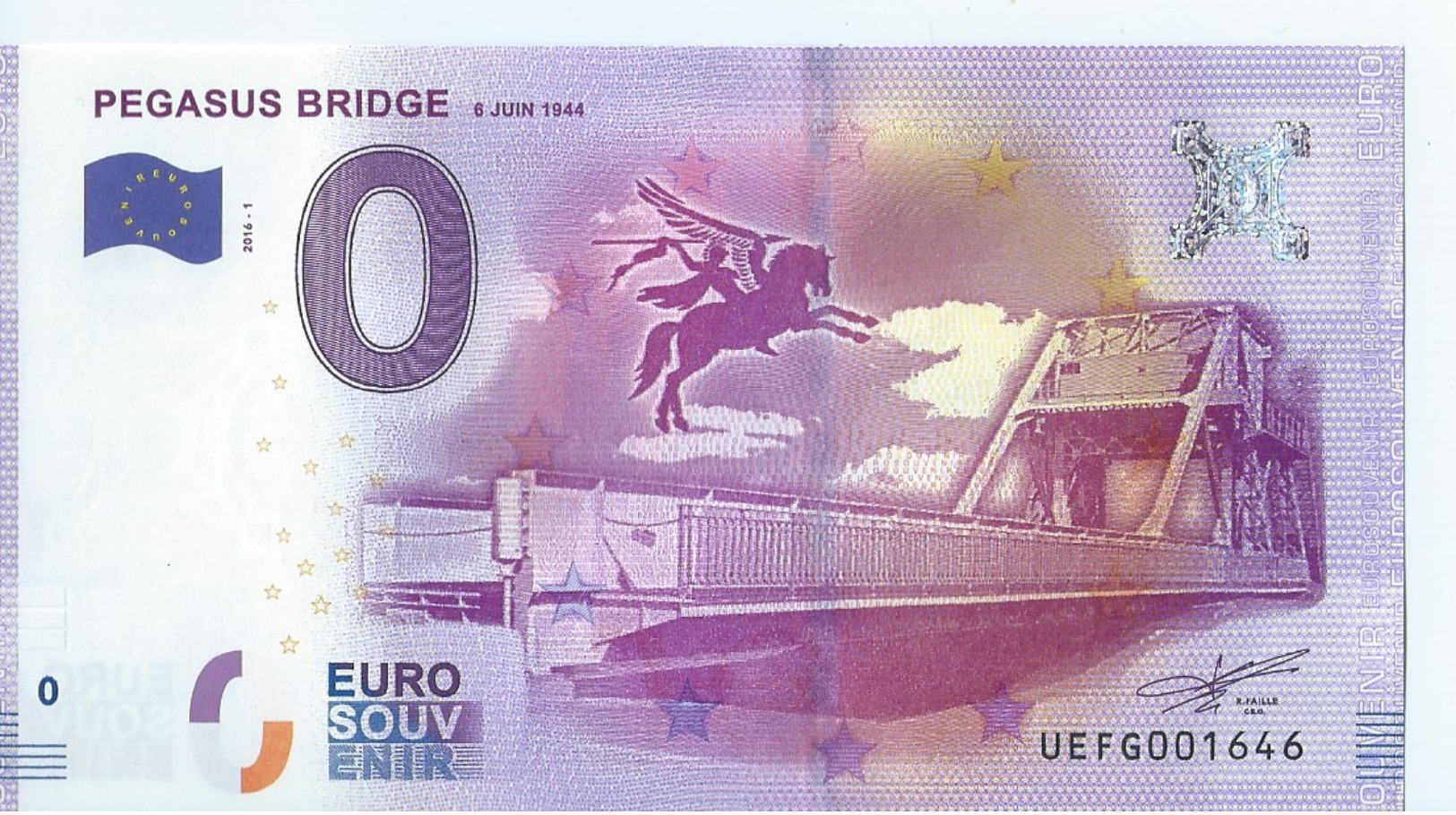 2016  BILLET TOURISTIQUE 0 Euros   Pegasus Gridge      Dpt 14   Numero Aleatoire   Port 1.20   Epuise - Essais Privés / Non-officiels