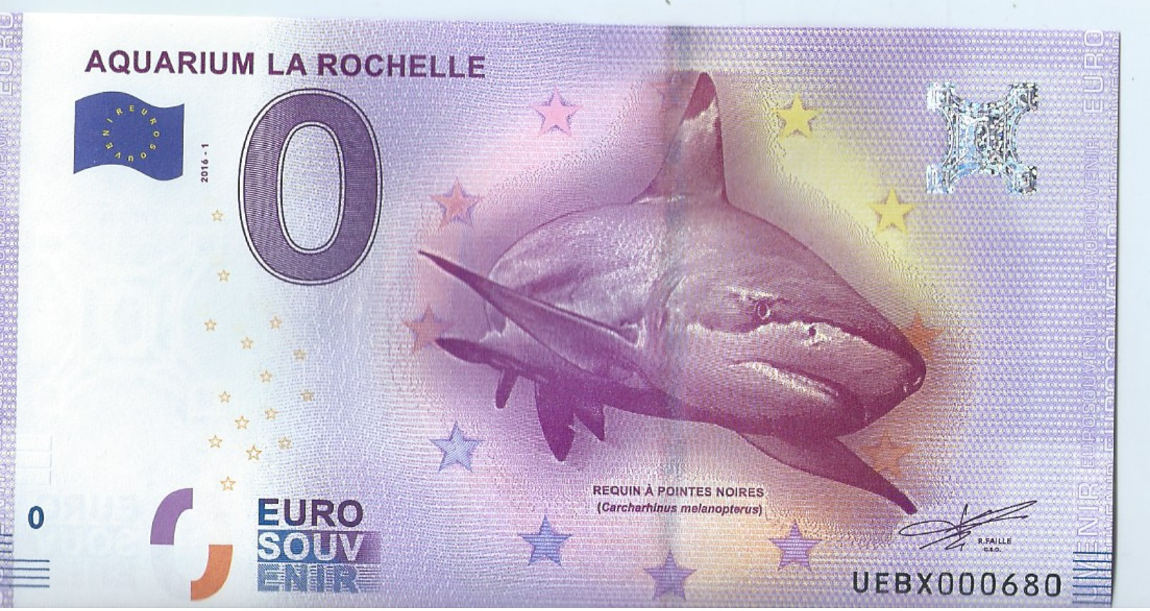 2016  BILLET TOURISTIQUE 0 Euros   Aquarium La Rochelle      Dpt 17   Numero Aleatoire   Port 1.20   Epuise - Essais Privés / Non-officiels