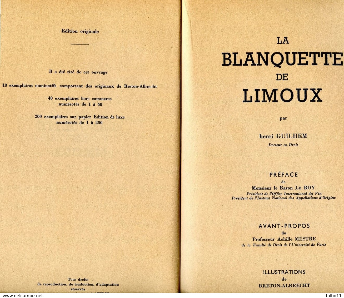 La Blanquette De Limoux, Par Henri Guilhem - 1951 Par INAO - Illustrations, Photo , Carte - Autres & Non Classés