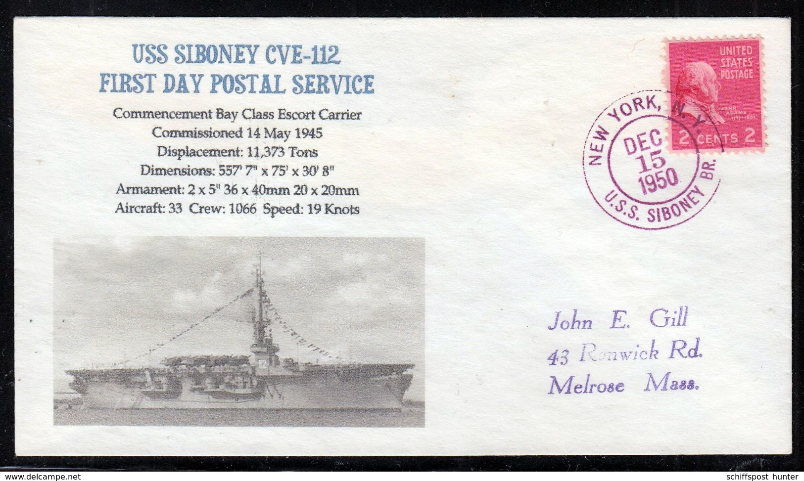 US Navy, USS"SIBONEY" (CVE-112)  1950,Original Photo-Cachet ,LOW PRICE !! Look Scan, RARE !! 21.3-11 - Boten