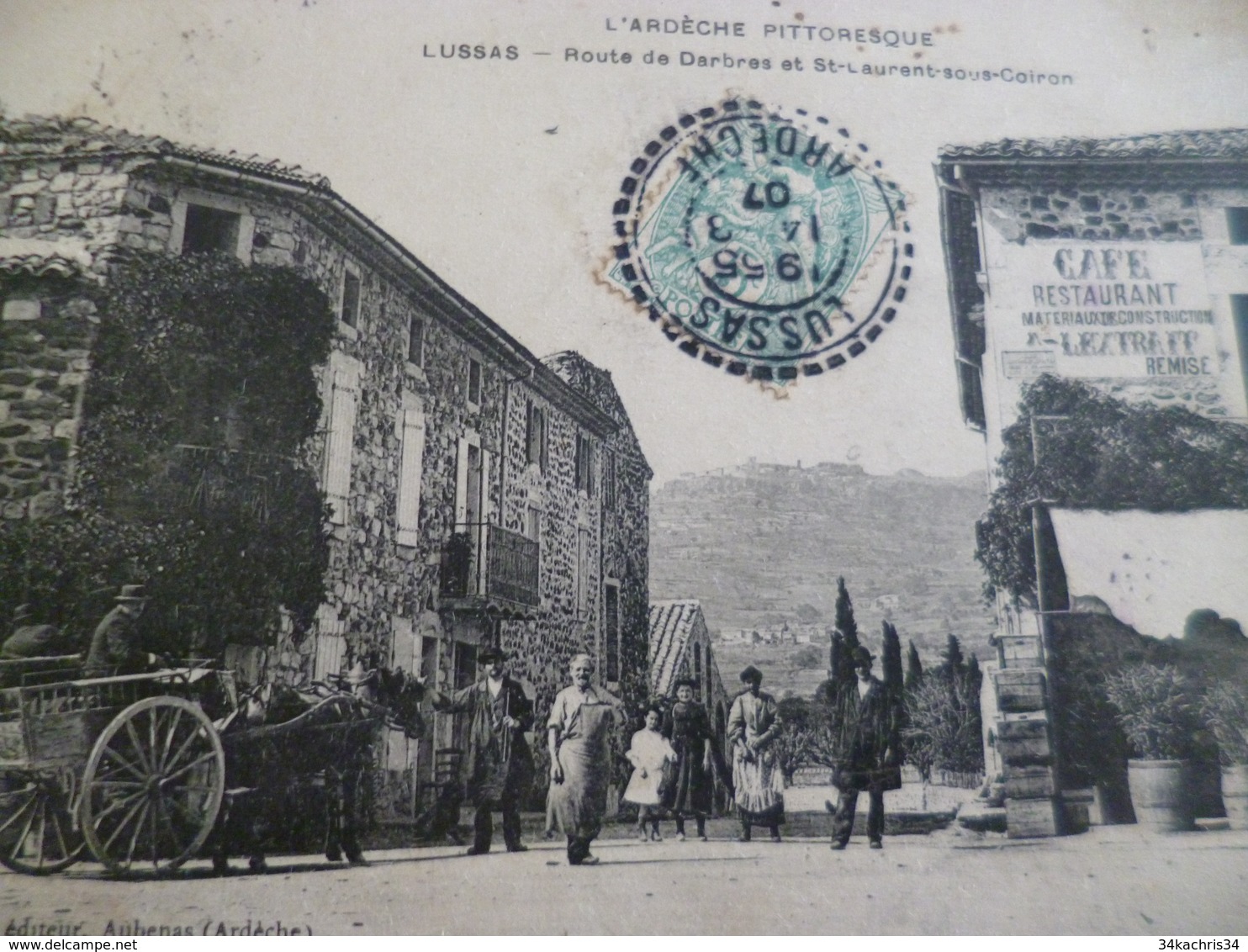 CPA  07 Ardèche Lussas Route De Dabres Et Saint Laurent Sous Coiron Café Attelage  TBE - Autres & Non Classés