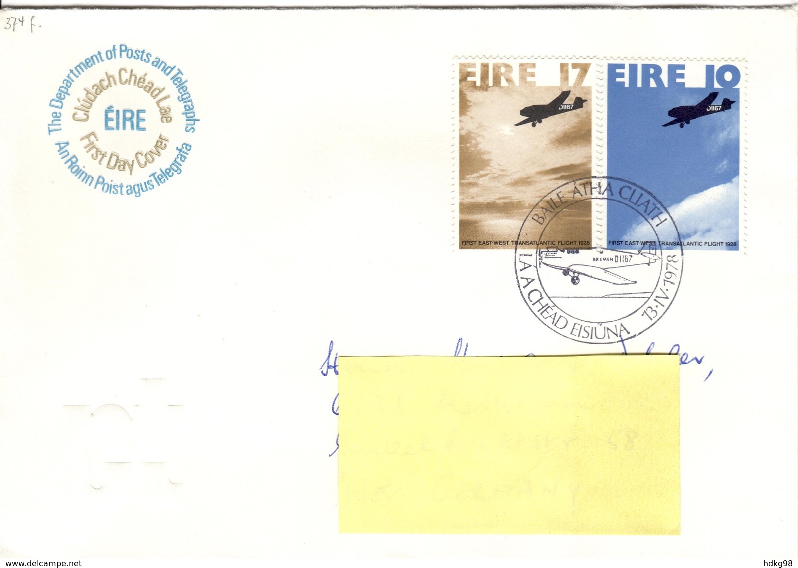 IRL+ Irland 1978 Mi 374-75 FDC Transatlantikflug - Lettres & Documents