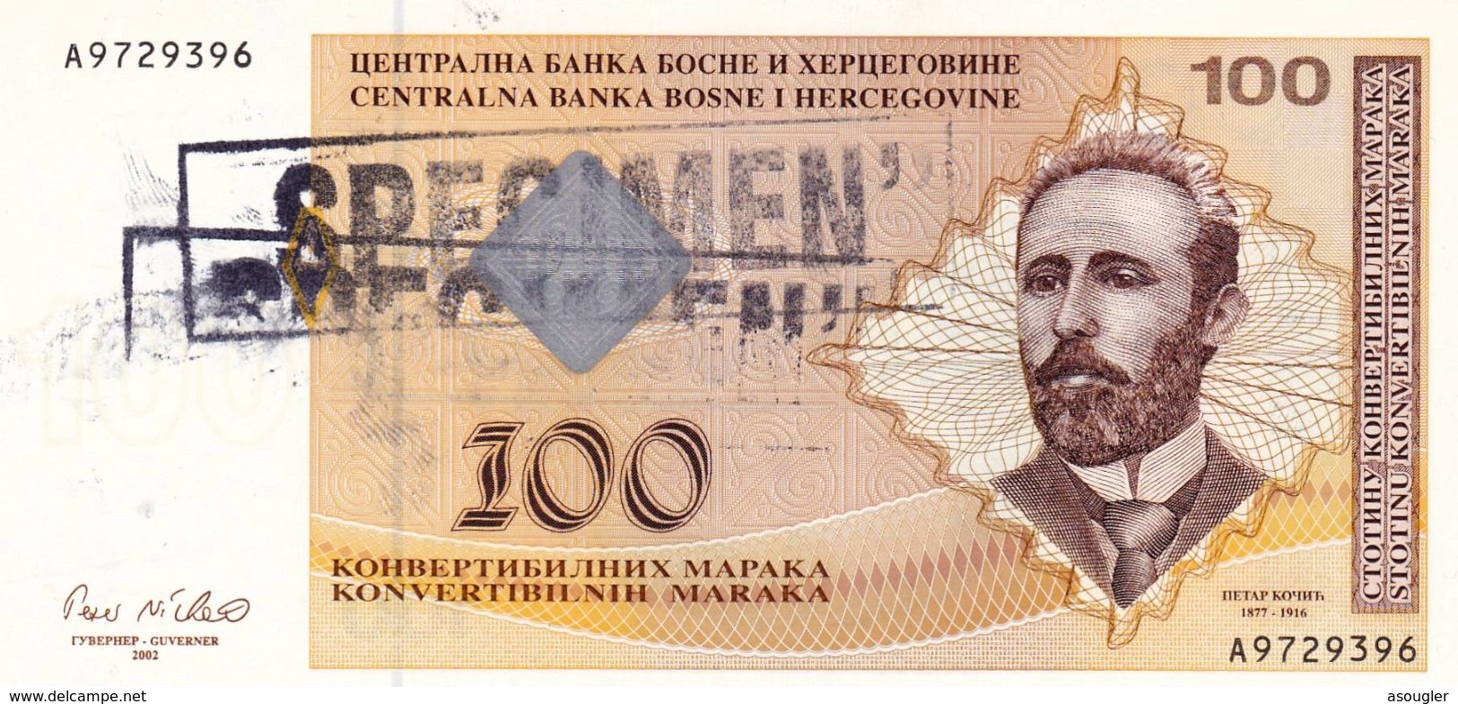 BOSNIA HERZEGOVINA 100 MARAKA MARKA 2002 SPECIMEN UNC P-69s3 "free Shipping Via Registered Air Mail" - Fiktive & Specimen