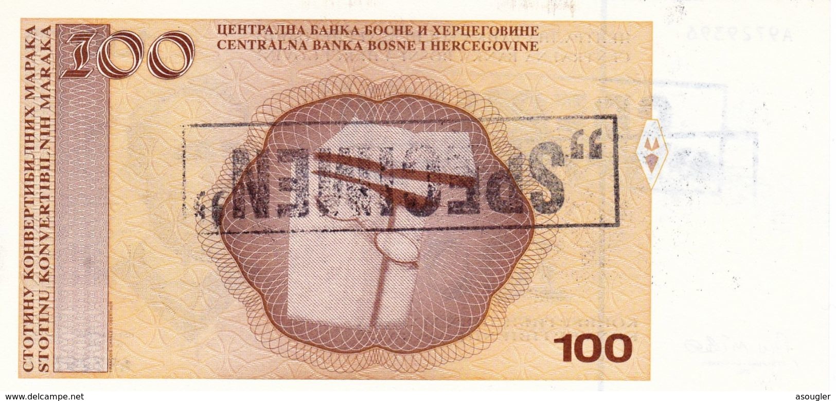 BOSNIA HERZEGOVINA 100 MARAKA MARKA 2002 SPECIMEN UNC P-69s3 "free Shipping Via Registered Air Mail" - Ficción & Especímenes