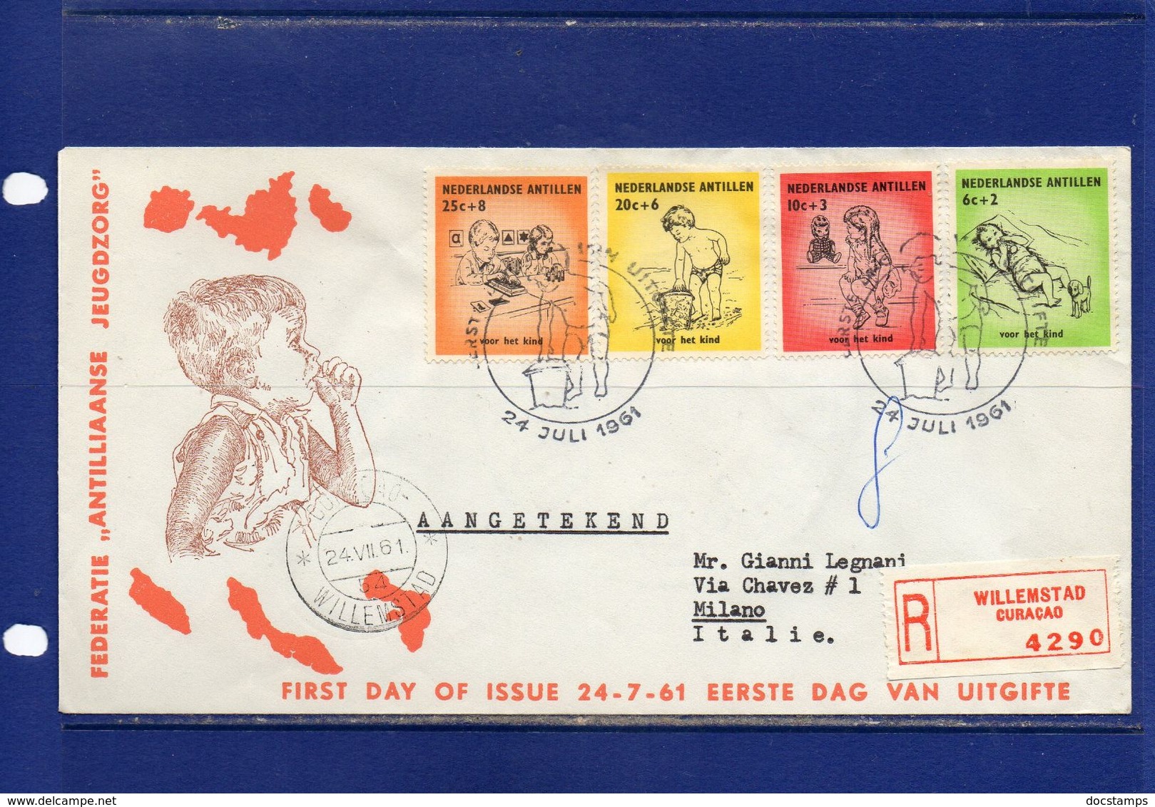 POSTAL HISTORY-1961-Willemstad- Airmail FDC Registered Cover To Milano -  Italy - Curaçao, Antille Olandesi, Aruba