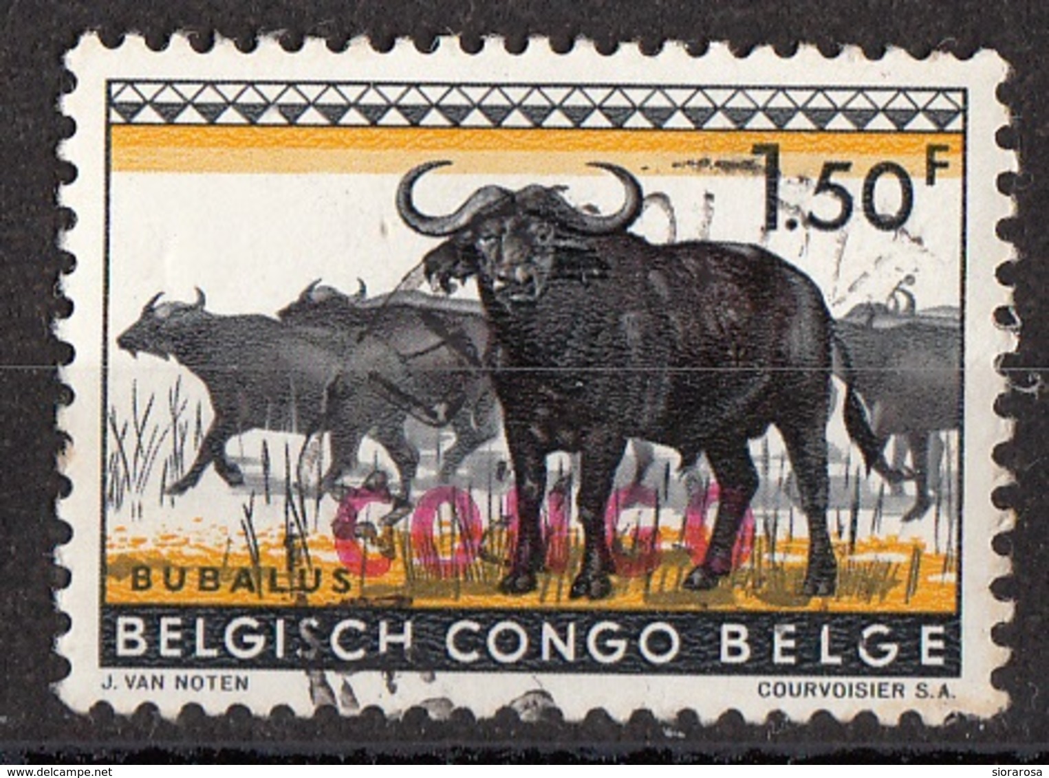 Congo 1960 Sc. 346 (Democratica) Bufalo Africano - Black Buffaloes Overprint Surcharged Used - Altri & Non Classificati
