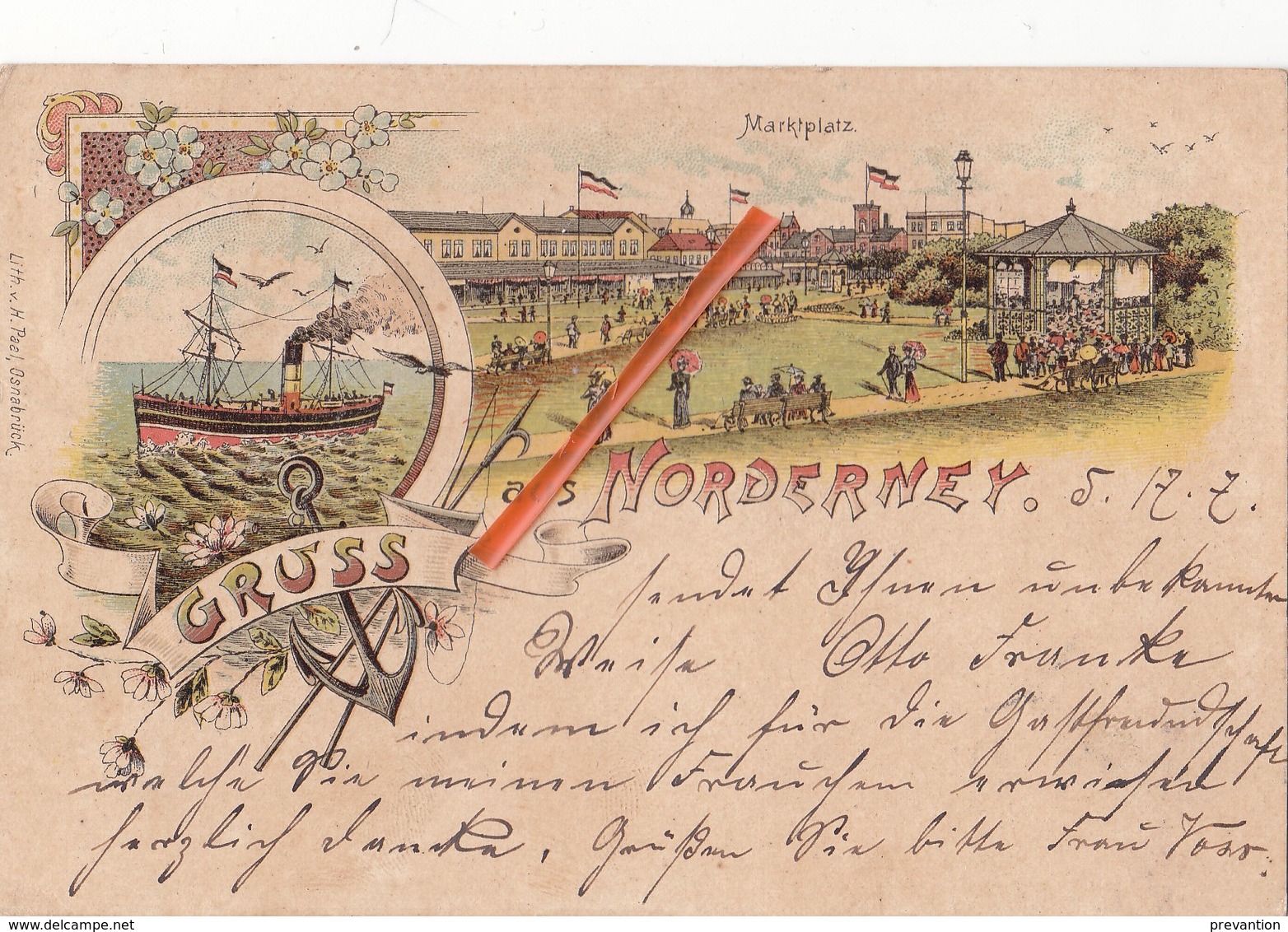 Gruss Aus NORDERNEY - Marktplatz - Carte Colorée Et Circulée En 1900 - Aurich