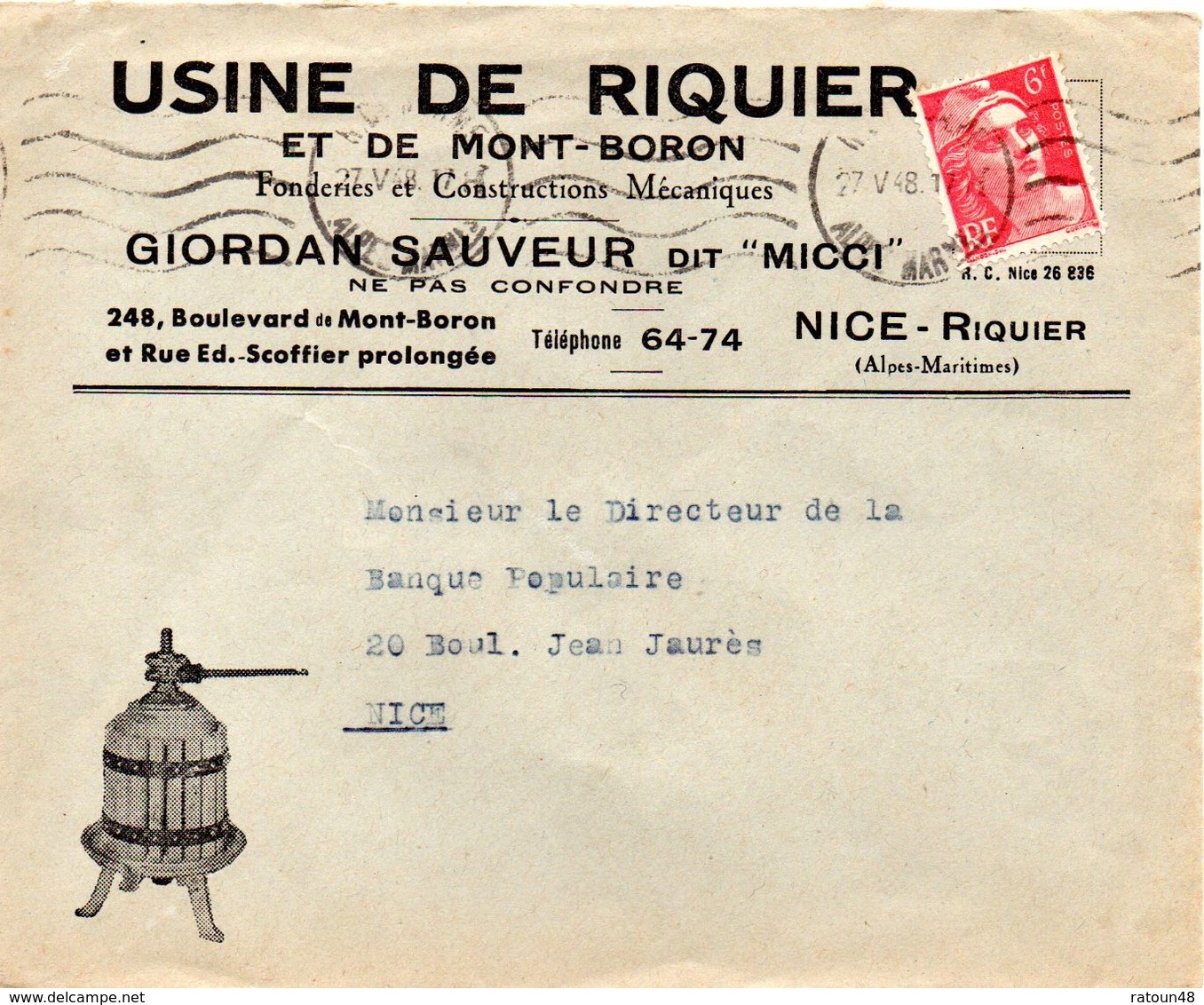 Lettreà Entête Usine Riquier - Logo Pressoir En Illustration  - France - Wein & Alkohol