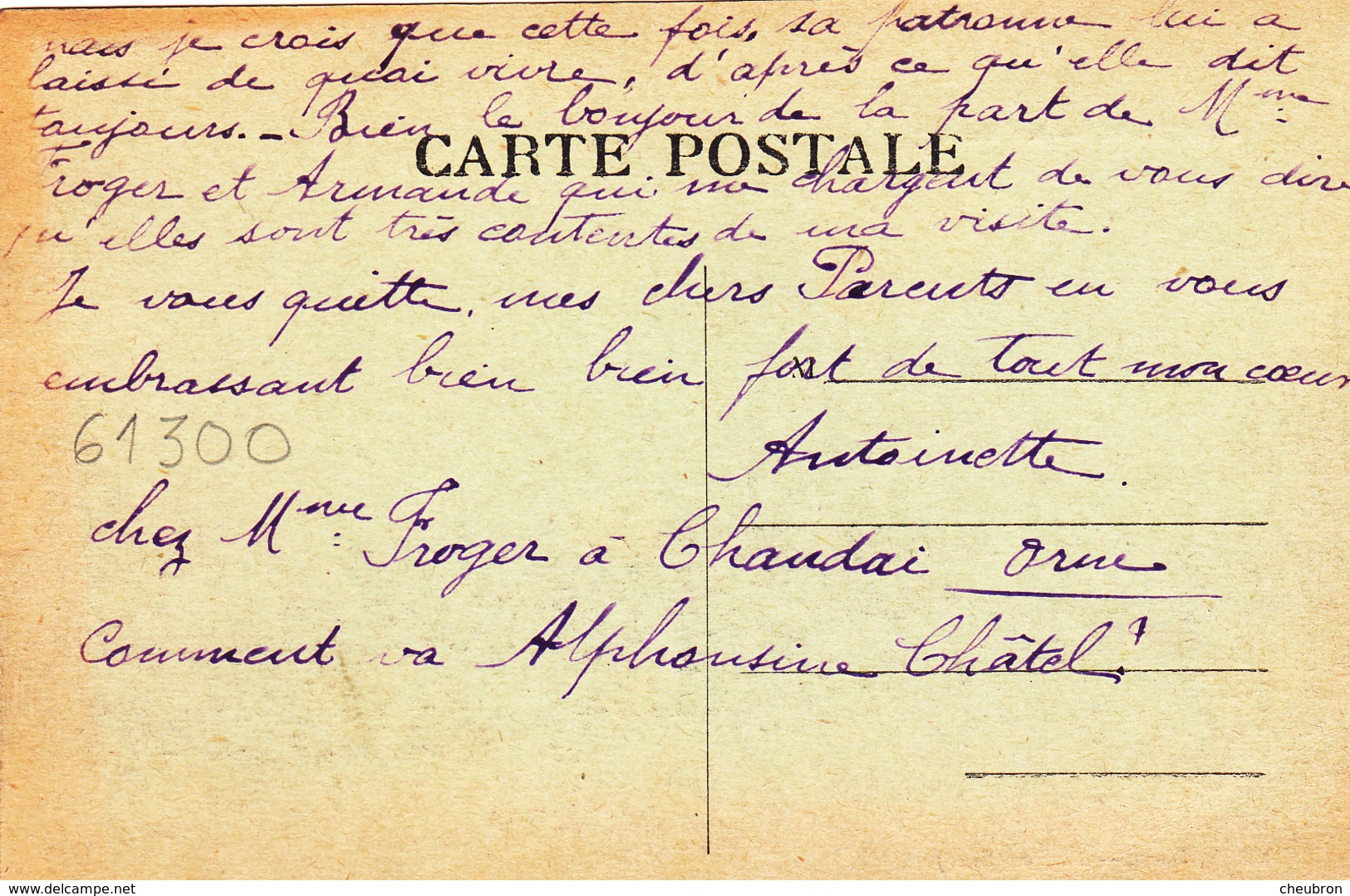 61. CHANDAI. CPA . LE BOURG VERSION PEU COURANTE. TEXTE ( Suite Carte L'eglise ) ANNEE 1926 - Other & Unclassified