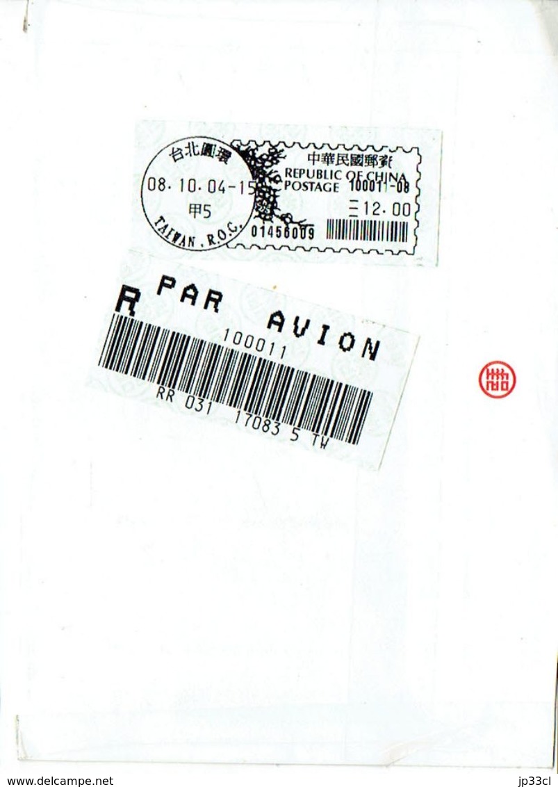 Lettre De Taipei, Taiwan Vers La Belgique (8/10/2004) - Storia Postale