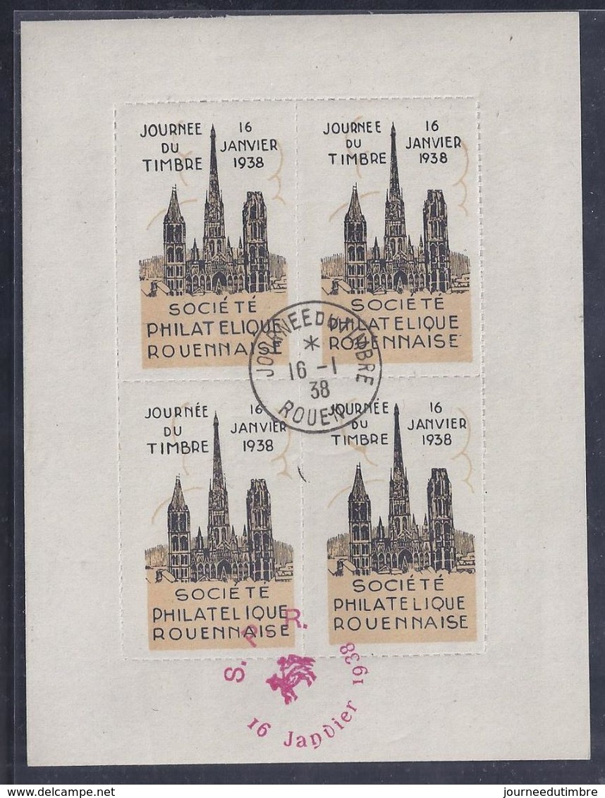Bloc Feuillet 4 Vignettes Cathedrale Journée Du Timbre Rouen 1938 ** - Philatelic Fairs