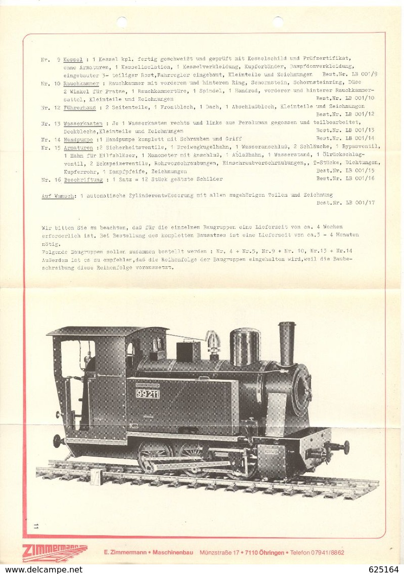 Catalogue ZIMMERMANN 1978 Katalog 5'' Spur = 127 Mm, - Allemand