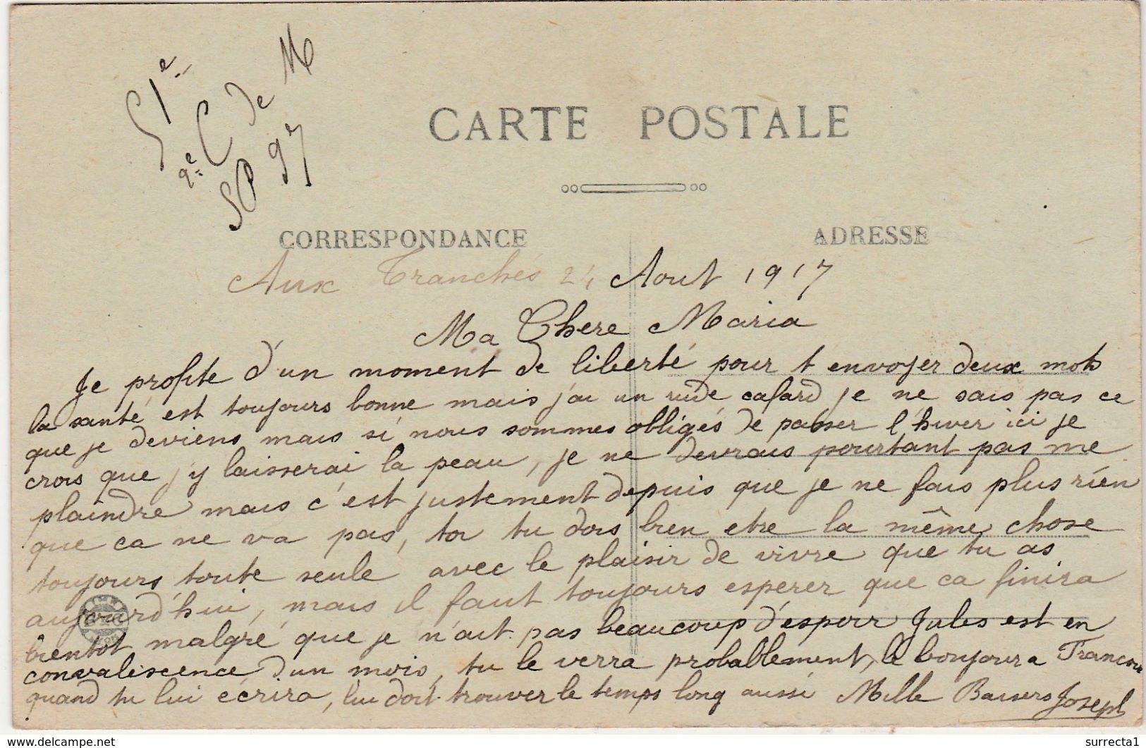 Carte Postale Militaire / 1917 / "Aux Tranchées"/ Sculpture De Cannes / Signée - 1914-18