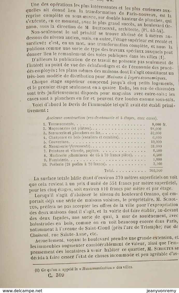 Plan D'une Reprise En Sous Oeuvre D'une Maison Située Boulevard Ornano à Paris. 1869 - Arbeitsbeschaffung