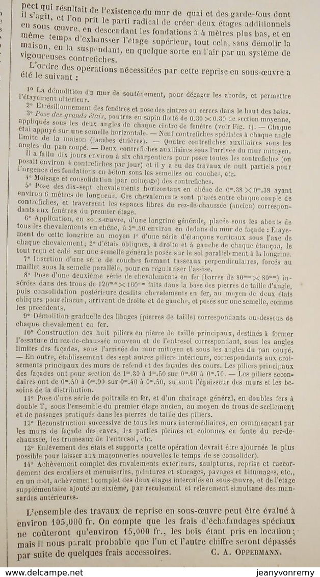 Plan D'une Reprise En Sous Oeuvre D'une Maison Située Boulevard Ornano à Paris. 1869 - Obras Públicas