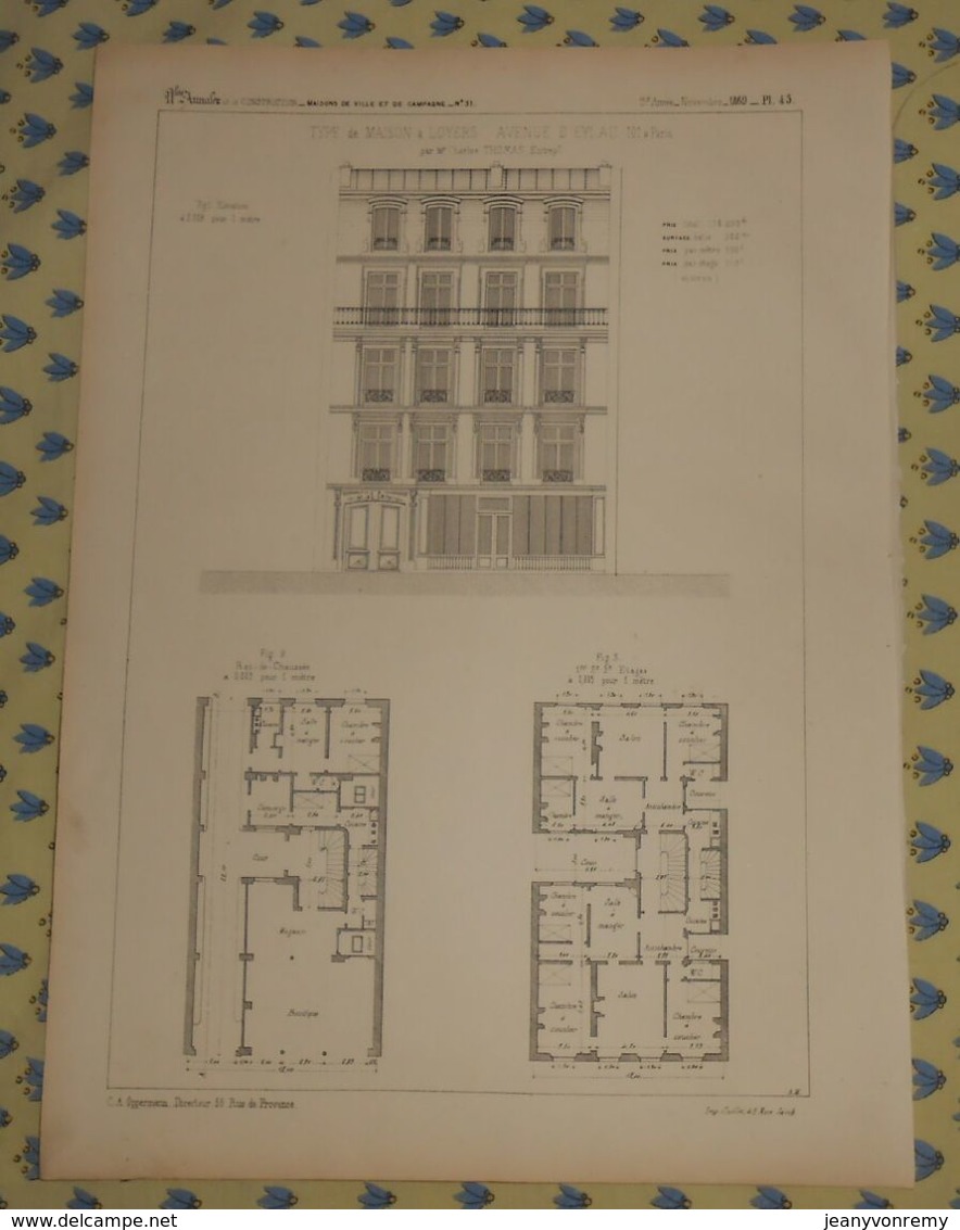 Plan D'un Type De Maison à Loyers,104,  Avenue D'Eylau à Paris. 1869 - Travaux Publics