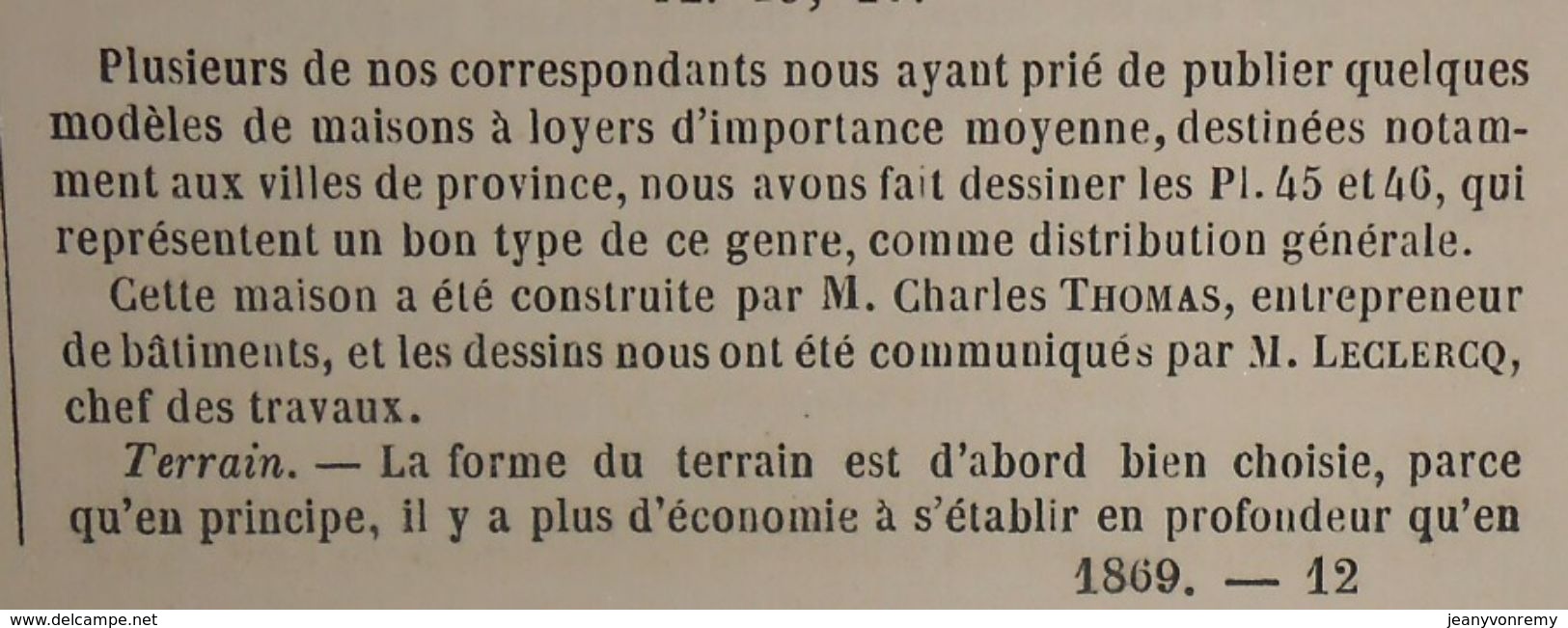 Plan D'un Type De Maison à Loyers,104,  Avenue D'Eylau à Paris. 1869 - Travaux Publics