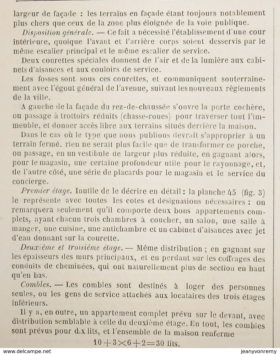 Plan D'un Type De Maison à Loyers,104,  Avenue D'Eylau à Paris. 1869 - Travaux Publics