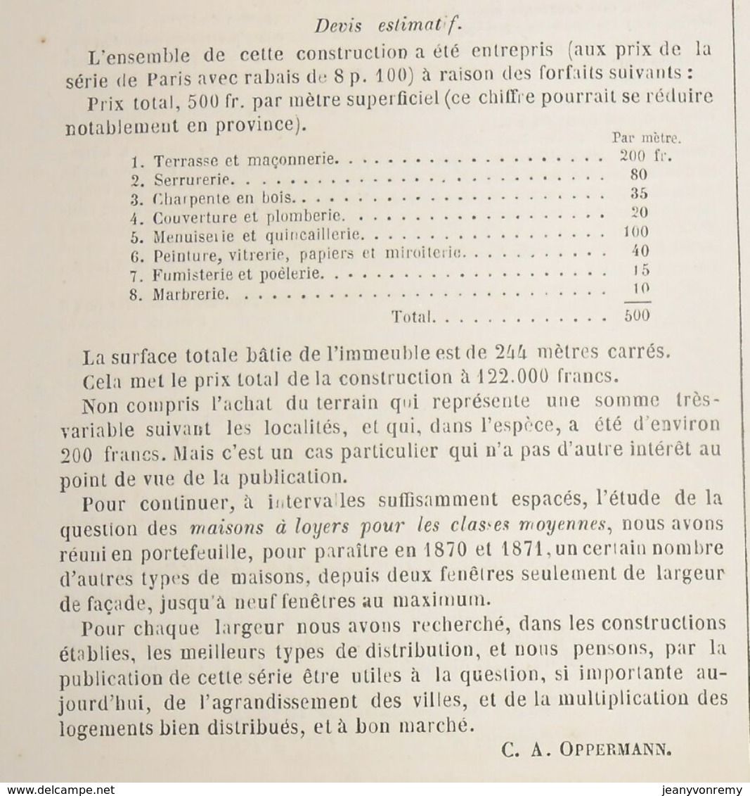 Plan D'un Type De Maison à Loyers,104,  Avenue D'Eylau à Paris. 1869 - Arbeitsbeschaffung