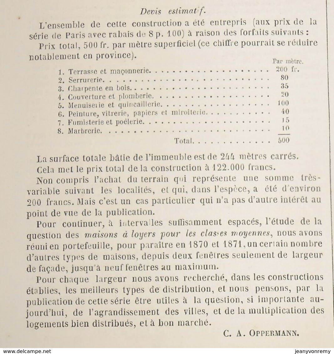 Plan D'un Type De Maison à Loyers,104,  Avenue D'Eylau à Paris. 1869 - Travaux Publics