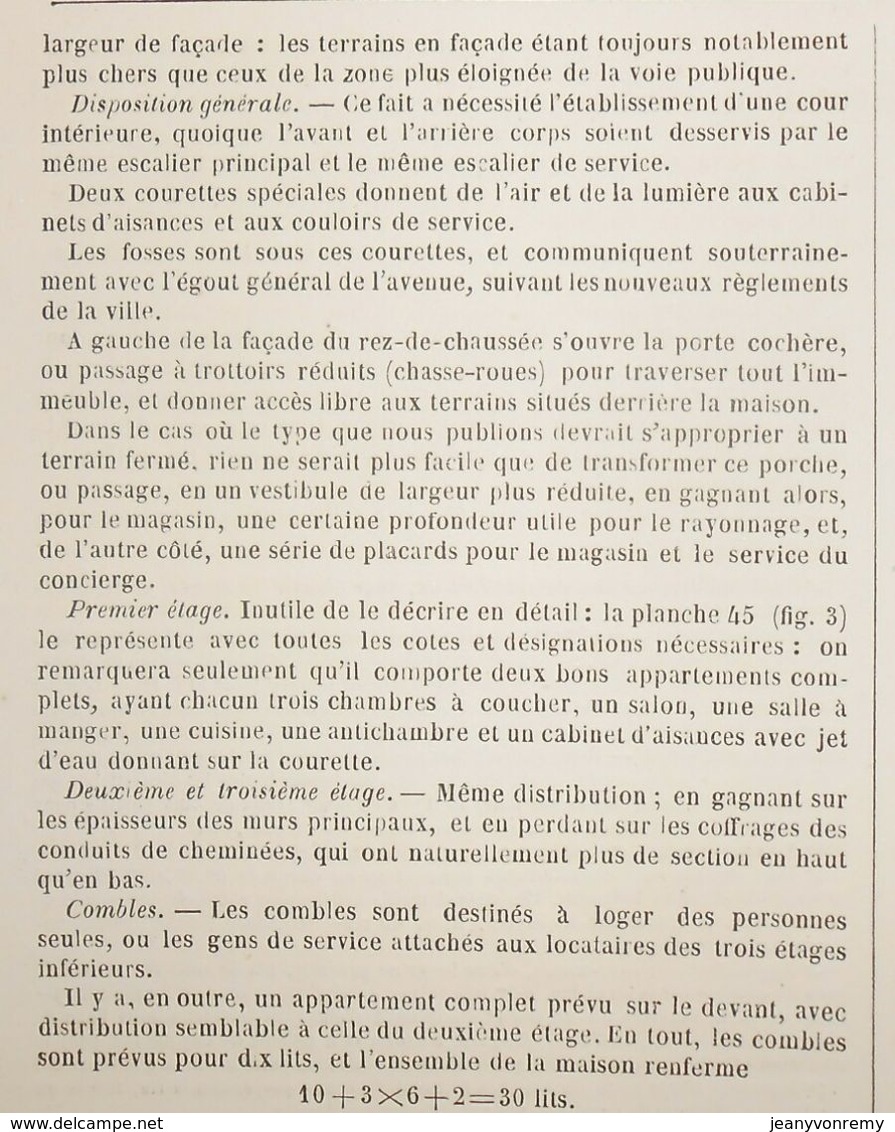 Plan D'un Type De Maison à Loyers,104,  Avenue D'Eylau à Paris. 1869 - Obras Públicas