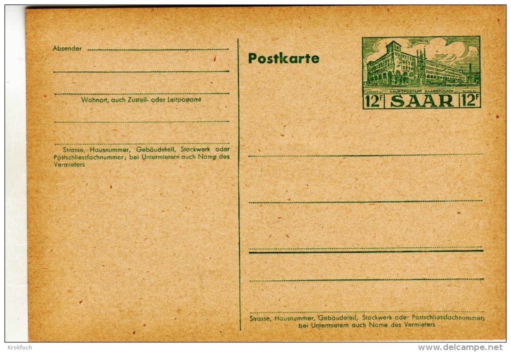 Sarre Saar - Entier Carte CP ACEP 45 - Cote 15 € - Postkarte Ganzsache - Entiers Postaux