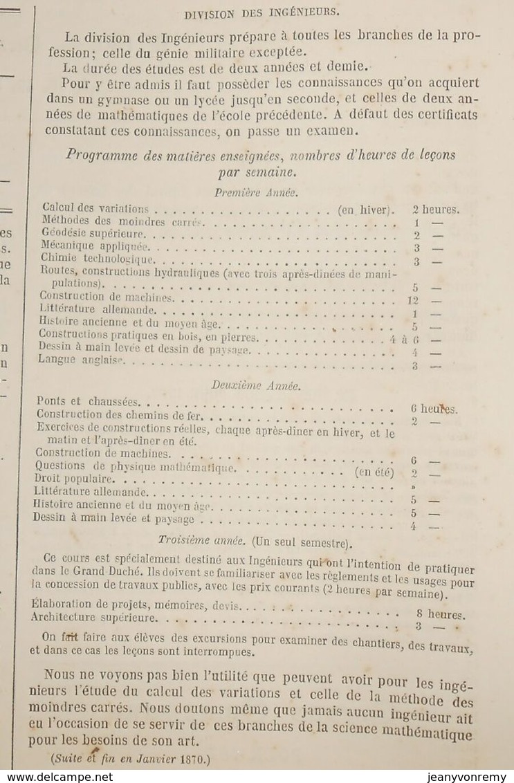 Plan De L'Ecole Polytechnique De Karlsruhe. Grand Duché De Bade. Allemagne. 1869 - Travaux Publics