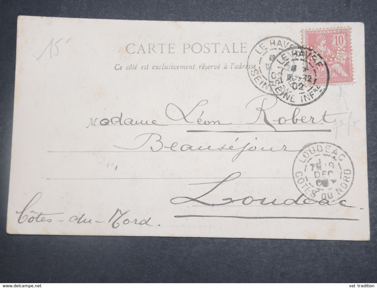 FRANCE - Type Mouchon Perforé Sur Carte Postale De Costumes  Normands En 1902 - L 15074 - Autres & Non Classés