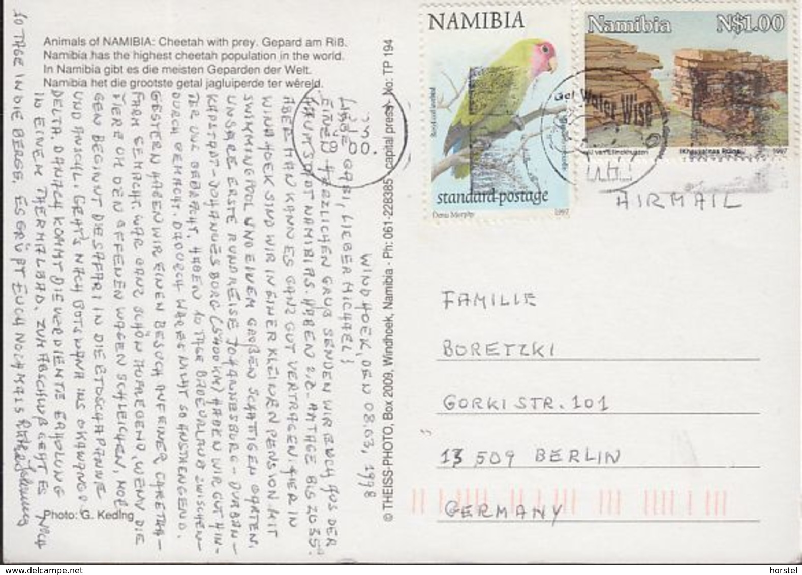 Namibia - Cheetah - 2x Nice Stamps - Namibia