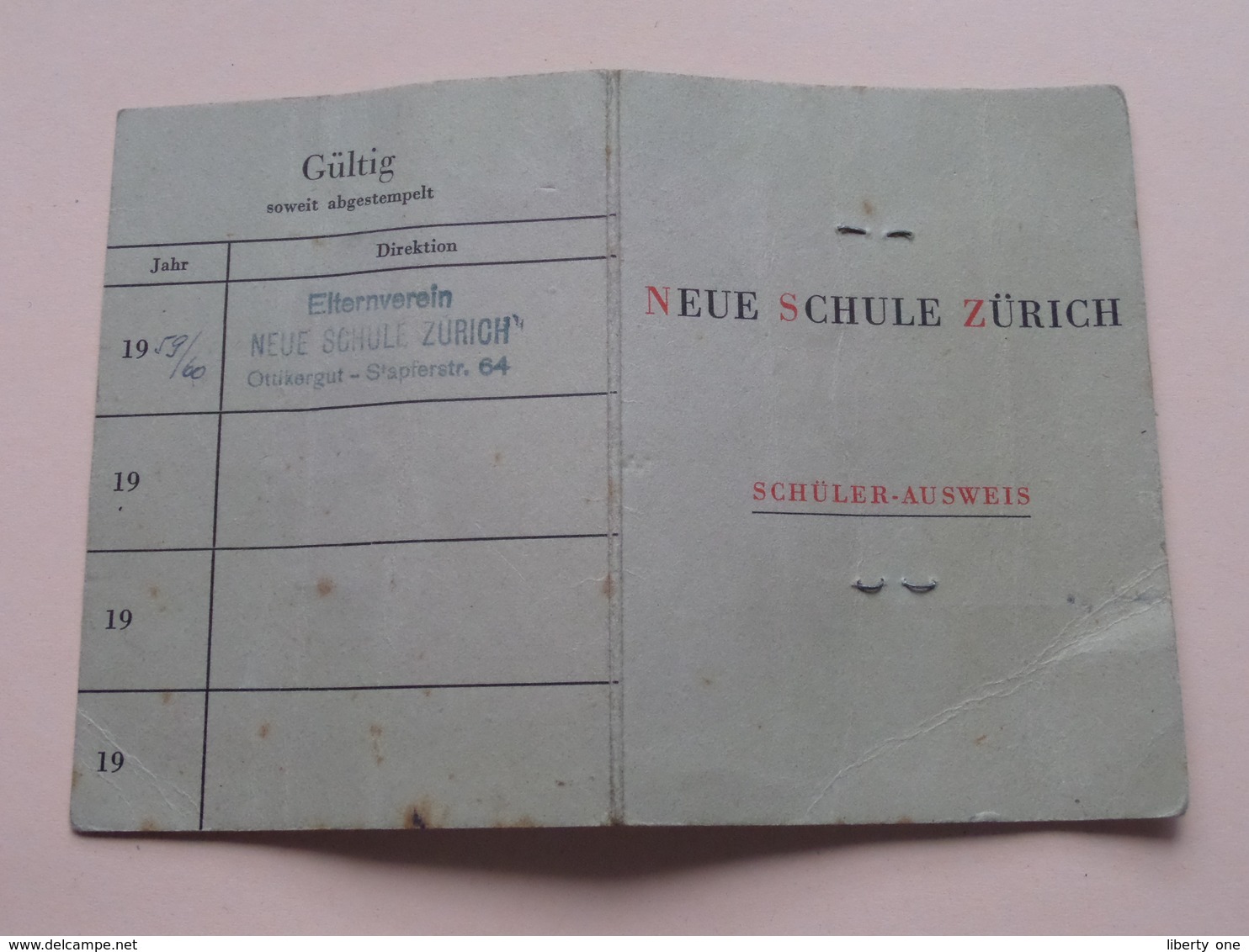 Neue SCHULE ZÜRICH ( Schüler AUSWEIS ) 1959 ( !! Plier !! ) Voir Photo Pour Detail ( Suisse ) ! - Diplômes & Bulletins Scolaires