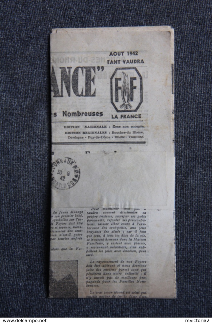 JOURNAL " FAMILLES De FRANCE', Association Des Familles Nombreuses - AOUT 1942. - Historical Documents