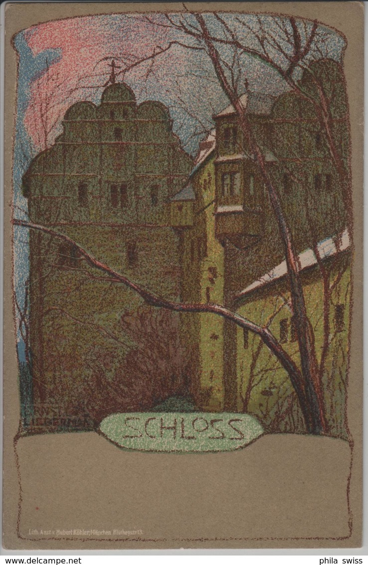 Ernst Liebermann - Schloss - Lithographie - Stempel: Göschenen - Liebermann, Ernst