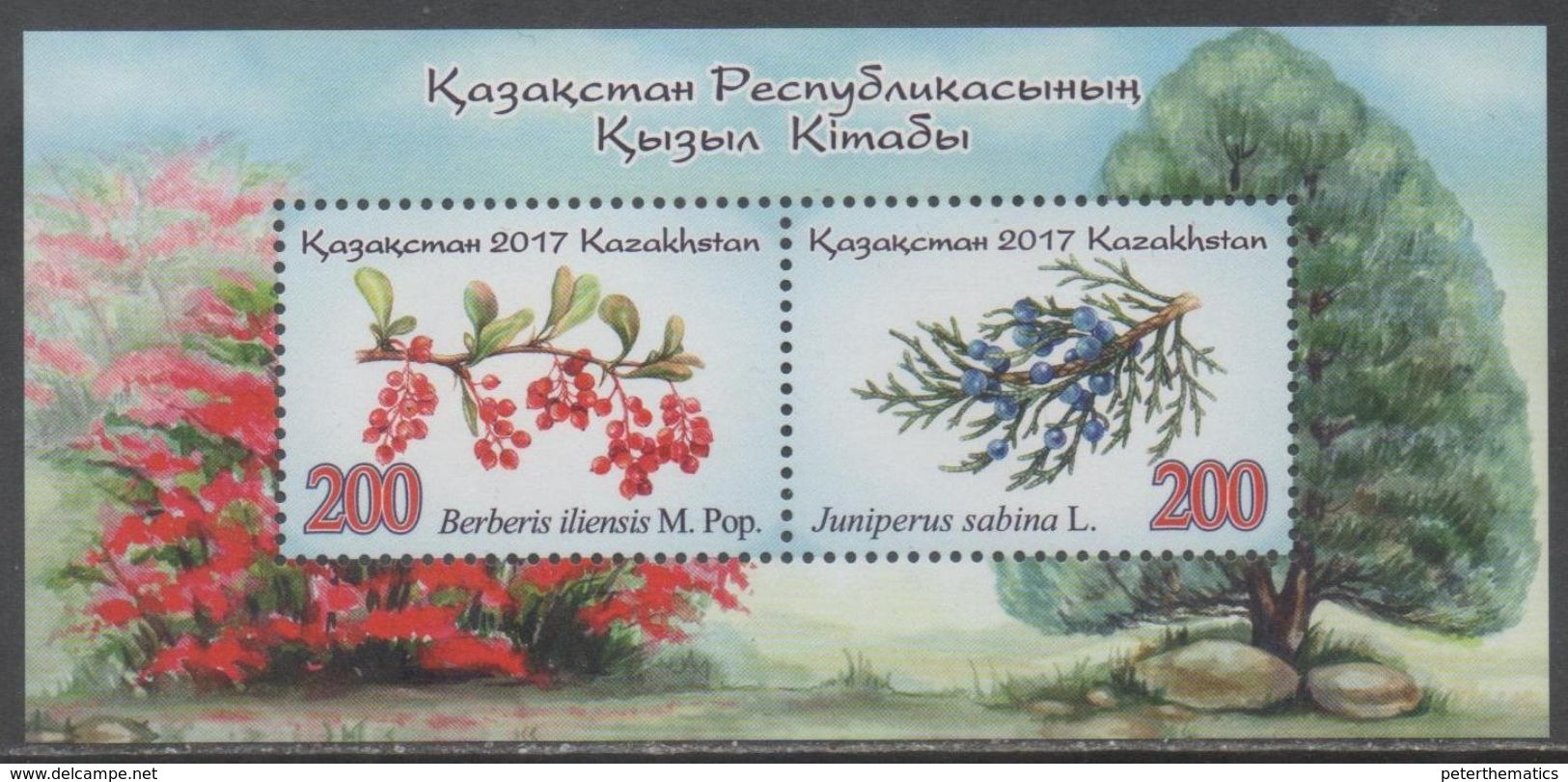 KAZAKHSTAN, 2017, MNH, RED BOOK, TREES, BERRIES,  SHEETLET OF 2v - Trees