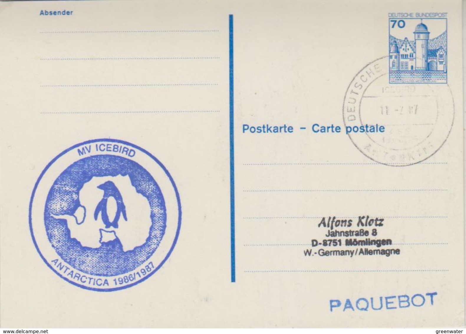 Germany 1987 Mv Icebird Postal Stationery Used 11.2.87(38045) - Poolshepen & Ijsbrekers