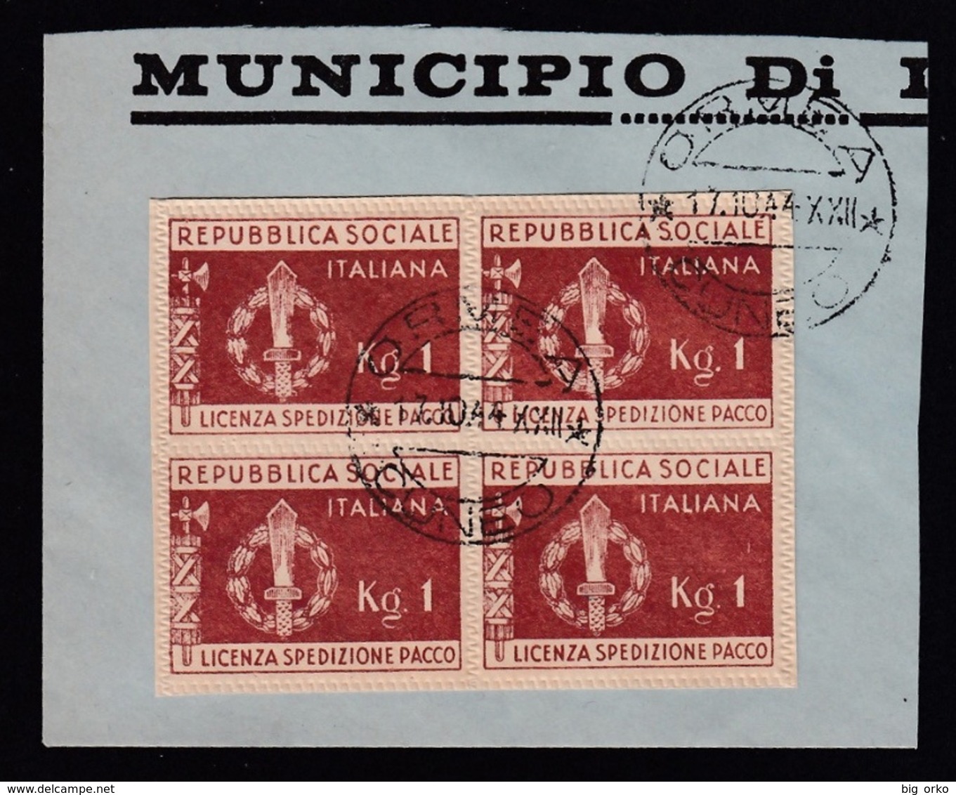 Italia: R.S.I. - FRANCHIGIA MILITARE / Emblema Della R.S.I. Bruno Rosso (frammento ORMEA CUNEO 17/10/44) - 1944 - Marcophilie