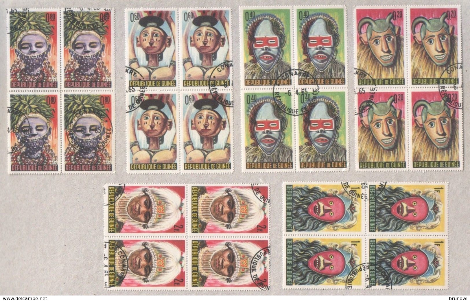 Guinea 1965 Traditional Masks Set of Stamps in CTO Blocks