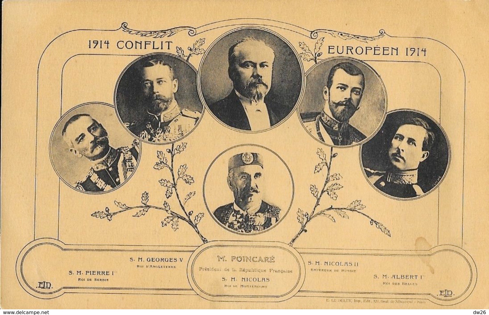 Conflit Européen 1914: Poincaré, Pierre Ier, Georges V, Nicolas II, Albert 1er, Carte E.L.D. Non Circulée - Personnages