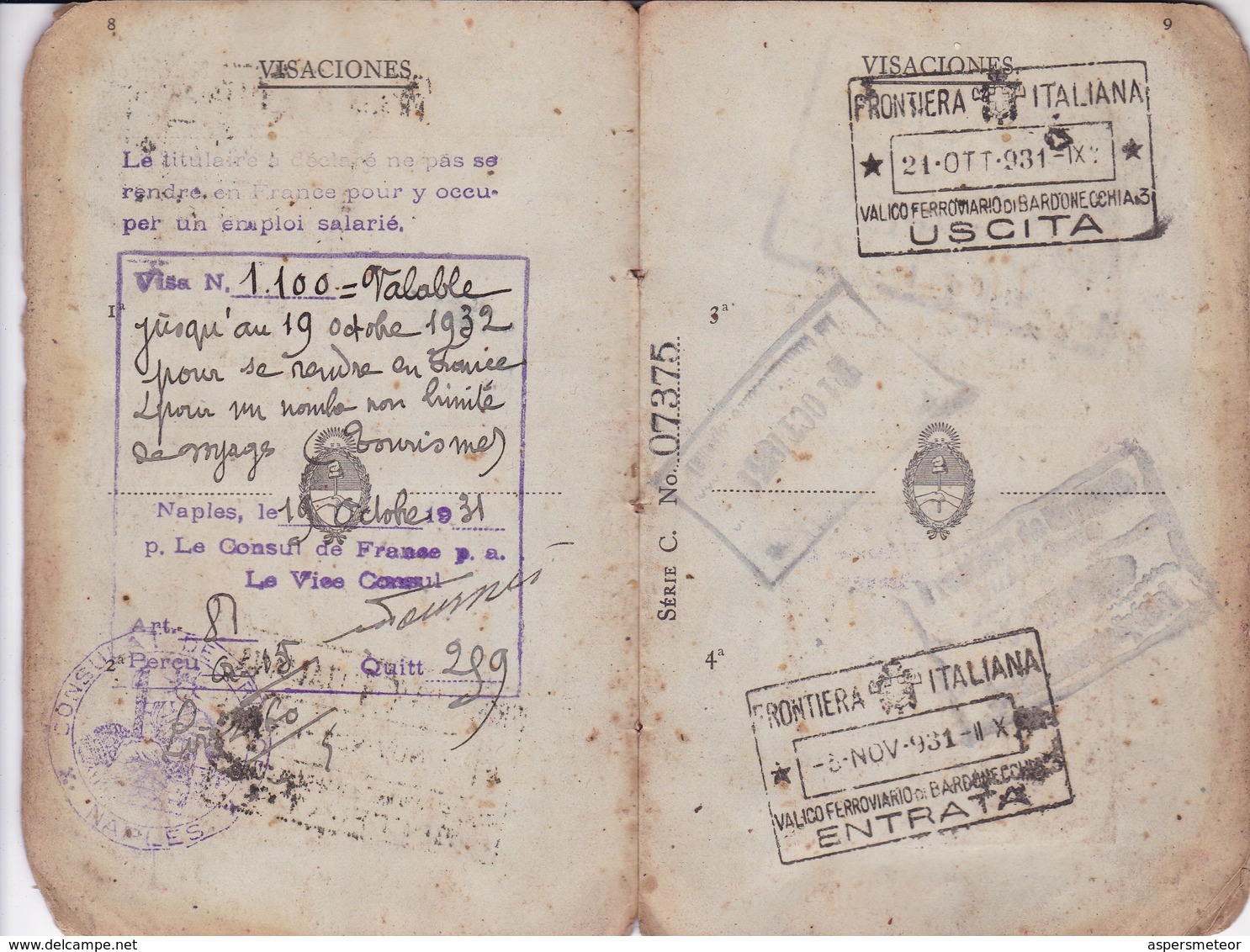 ARGENTINA L'ARGENTINE 1927 FEMENINO FEMALE & HIJO SON GARÇON PASAPORTE PASSPORT REISEPASS PASSAPORTO.-TBE-BLEUP - Historische Dokumente