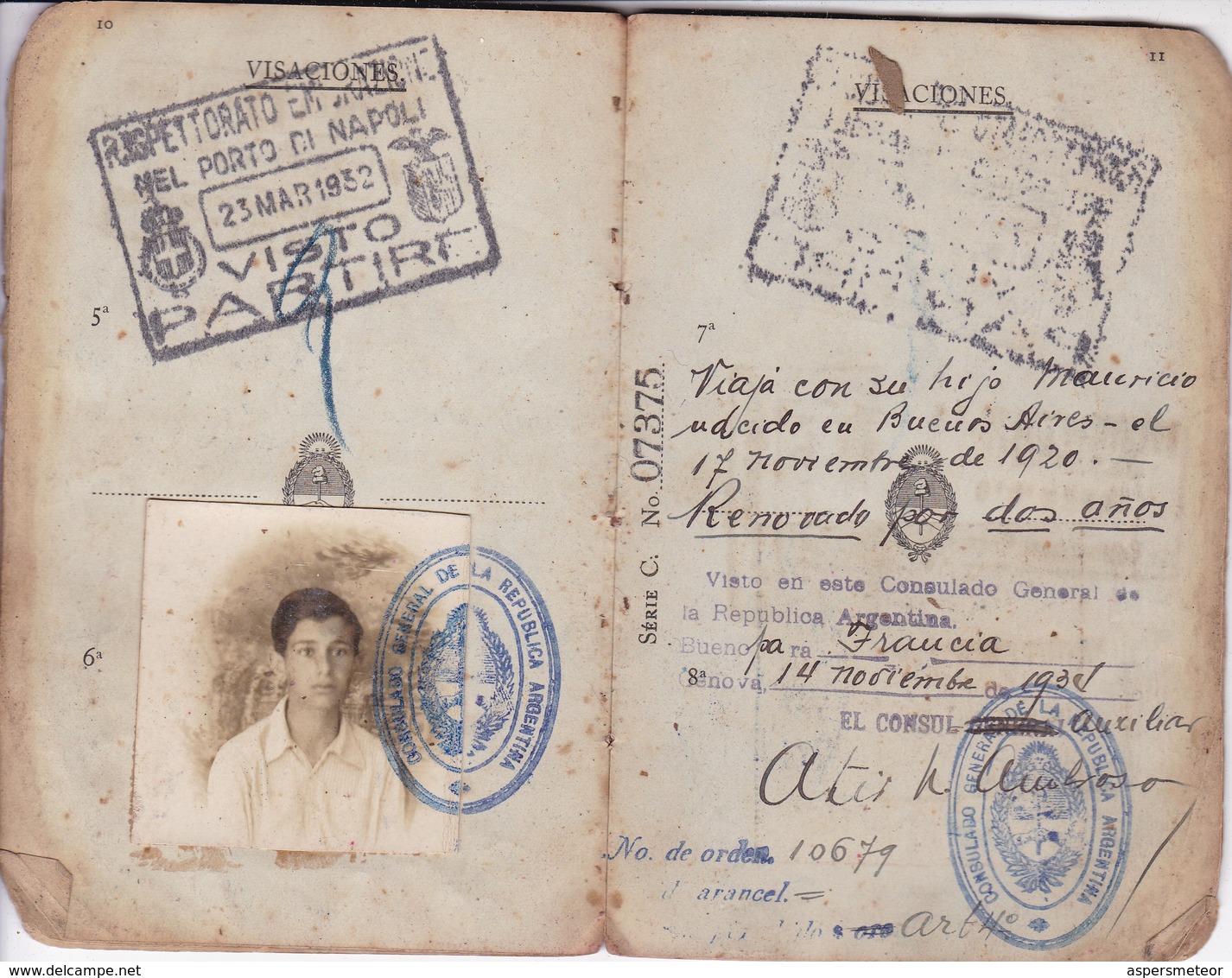 ARGENTINA L'ARGENTINE 1927 FEMENINO FEMALE & HIJO SON GARÇON PASAPORTE PASSPORT REISEPASS PASSAPORTO.-TBE-BLEUP - Documenti Storici