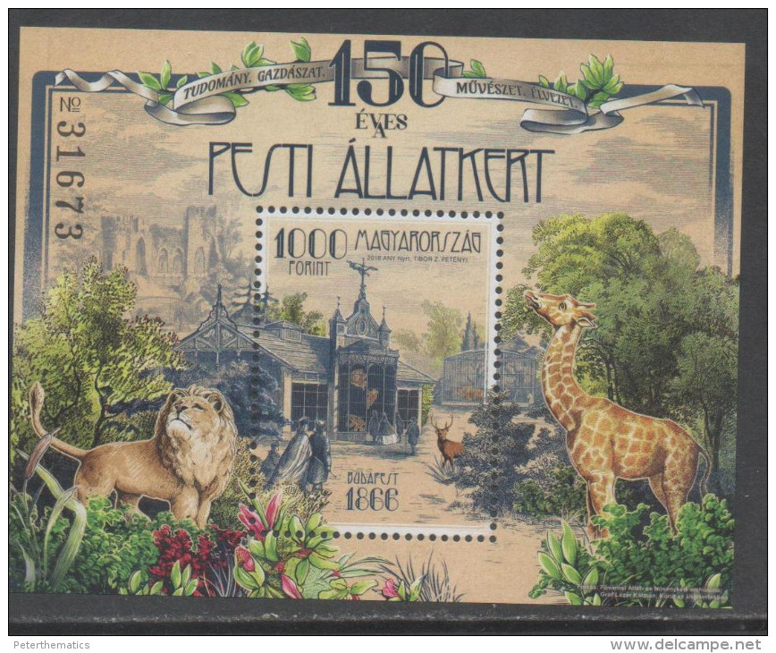 HUNGARY , 2016, MNH, ZOO, LIONS, GIRAFFES, S/SHEET - Big Cats (cats Of Prey)