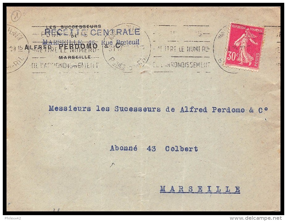 8252 Lettre Cover Bouches Du Rhone N°191 Semeuse Marseille Saint Ferréol Krag Pour Paris Mettre Le Numéro - 1921-1960: Modern Period