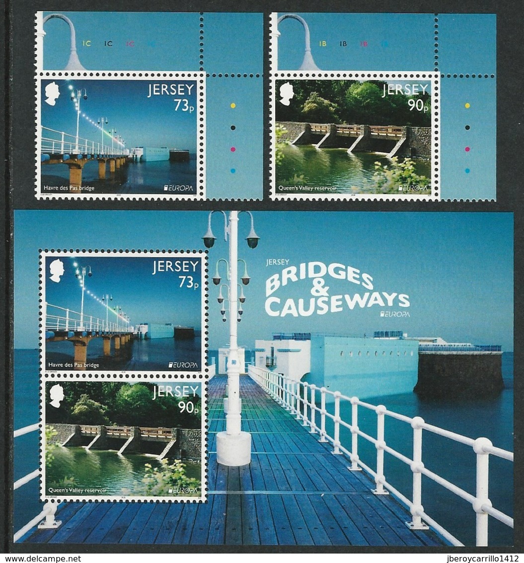 JERSEY EUROPA 2018 - TEMA ANUAL "PUENTES.- BRIDGES - BRÜCKEN - PONTS" - SERIE De 2 V. Con LOGO EUROPA + HOJITA BLOQUE - 2018