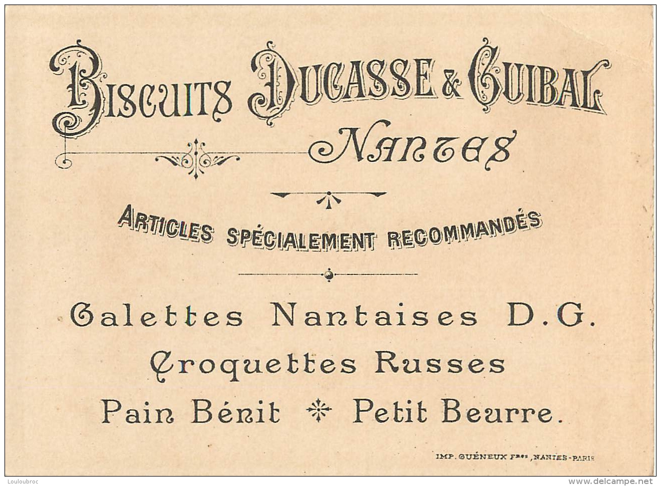 CHROMO BISCUITS DUCASSE ET GUIBAL NANTES IMP  GUENEUX - Other & Unclassified