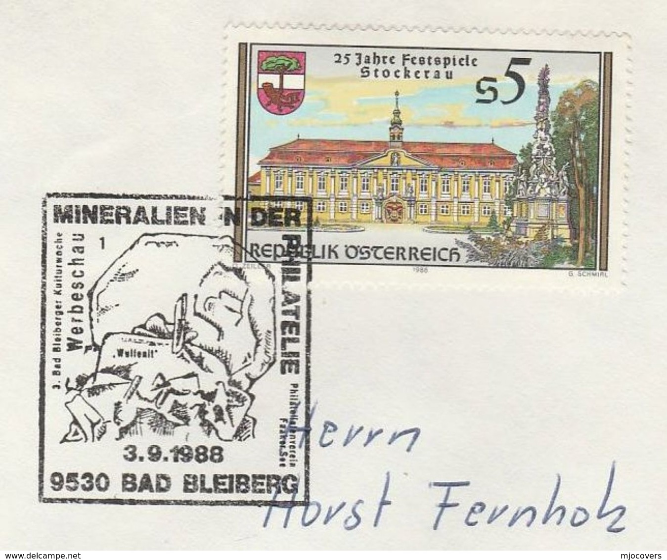 1988 Cover MINERALS EVENT  Bad Bleiberg Austria  Stockerau Festival Tree Heraldic - Lettres & Documents