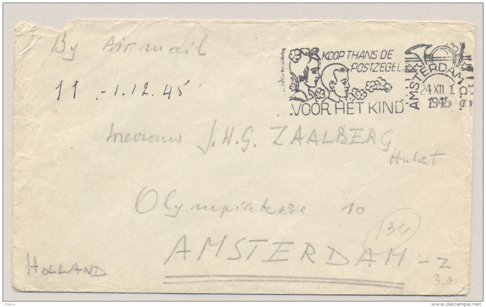 Nederlands Indië / Nederland - 1945 - NGAT Post Per Skymaster Van Billiton Naar Nederland, Zonder Port - Netherlands Indies