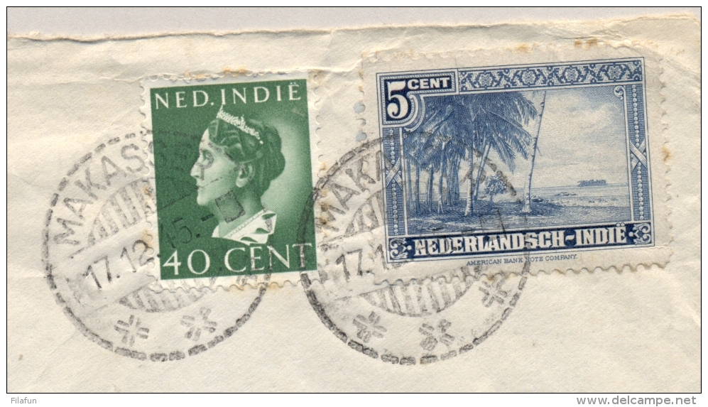 Nederlands Indië - 1945 - 40c Konijnenburg En 5c Palmenstrand Op Censored Cover Van Makasser Naar Alkmaar - Niederländisch-Indien