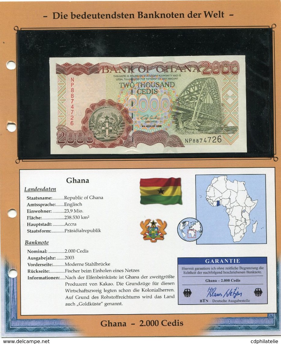 GHANA BILLET NEUF DE 2.000 CEDIS DE 2003 AVEC CERTIFICAT - Ghana